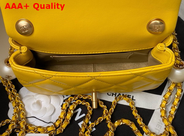 Chanel Mini Flap Bag Yellow Lambskin Imitation Pearls Gold Tone Metal AS4868 Replica