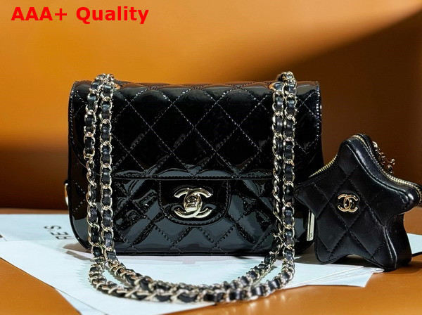 Chanel Mini Flap Bag and Star Coin Purse Black Patent Calfskin Gold Tone Metal AS4646 Replica