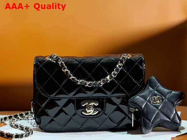 Chanel Mini Flap Bag and Star Coin Purse Black Patent Calfskin Gold Tone Metal AS4646 Replica