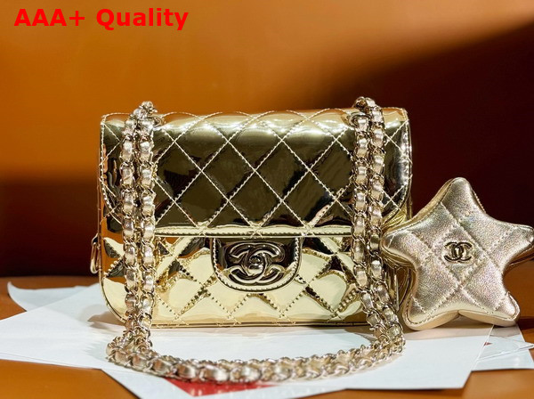 Chanel Mini Flap Bag and Star Coin Purse Light Gold Mirror Calfskin Metallic Calfskin and Gold Tone Metal AS4646 Replica