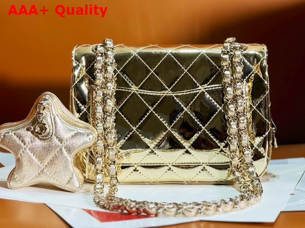 Chanel Mini Flap Bag and Star Coin Purse Light Gold Mirror Calfskin Metallic Calfskin and Gold Tone Metal AS4646 Replica