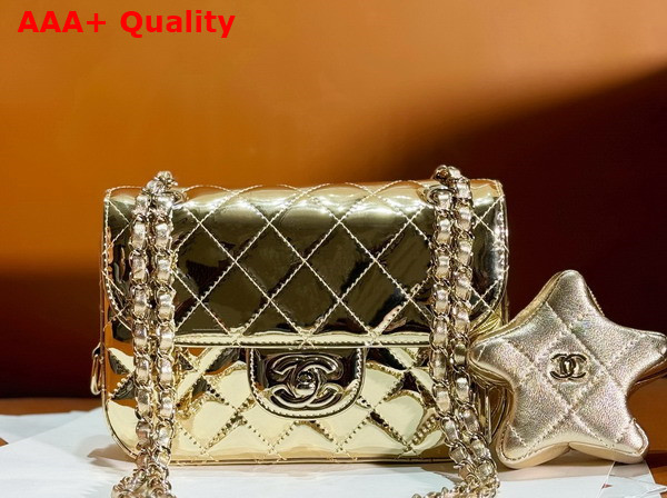 Chanel Mini Flap Bag and Star Coin Purse Light Gold Mirror Calfskin Metallic Calfskin and Gold Tone Metal AS4646 Replica