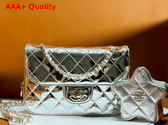 Chanel Mini Flap Bag and Star Coin Purse Silver Mirror Calfskin Metallic Calfskin and Gold Tone Metal AS4646 Replica