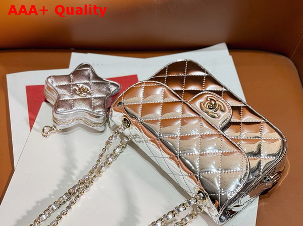 Chanel Mini Flap Bag and Star Coin Purse Silver Mirror Calfskin Metallic Calfskin and Gold Tone Metal AS4646 Replica