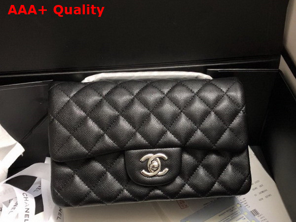 Chanel Mini Flap Bag in Black Grained Calfskin Silver Tone Metal AS3757 Replica