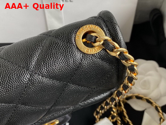 Chanel Mini Flap Bag in Black Grained Calfskin with Gold Metal Replica