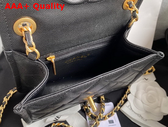 Chanel Mini Flap Bag in Black Grained Calfskin with Gold Metal Replica