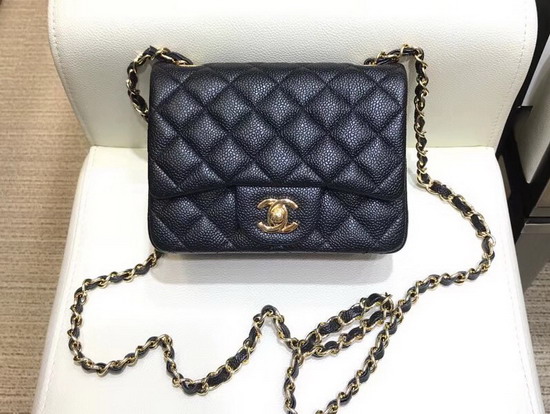 Chanel Mini Flap Bag in Black Grained Calfskin with Light Gold Tone Metal