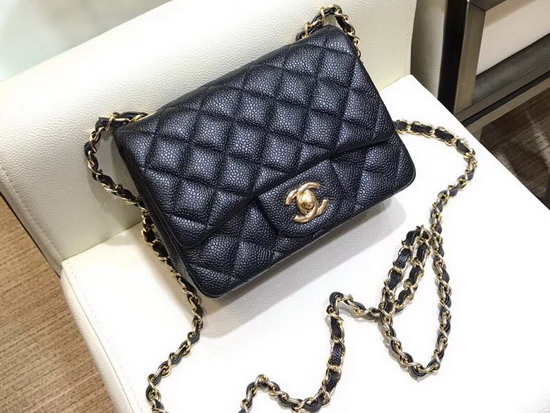 Chanel Mini Flap Bag in Black Grained Calfskin with Light Gold Tone Metal