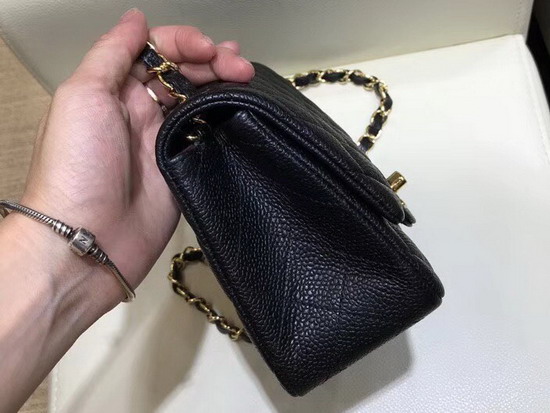 Chanel Mini Flap Bag in Black Grained Calfskin with Light Gold Tone Metal