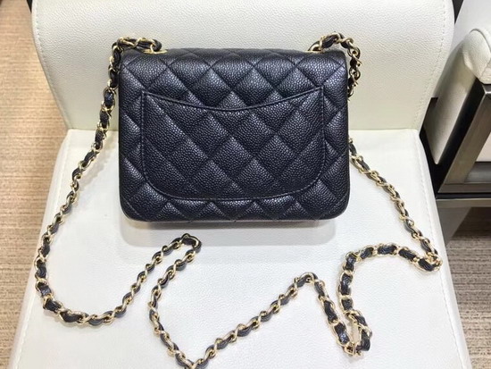 Chanel Mini Flap Bag in Black Grained Calfskin with Light Gold Tone Metal