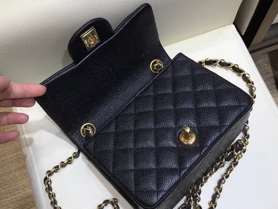 Chanel Mini Flap Bag in Black Grained Calfskin with Light Gold Tone Metal