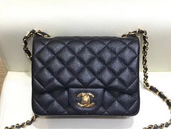 Chanel Mini Flap Bag in Black Grained Calfskin with Light Gold Tone Metal