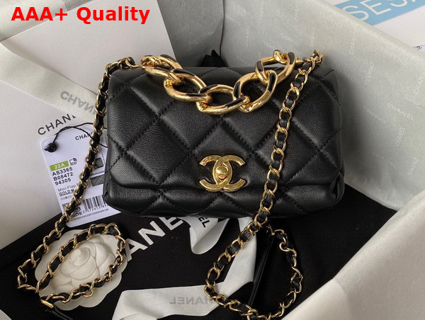 Chanel Mini Flap Bag in Black Lambskin with Chain Handle Replica