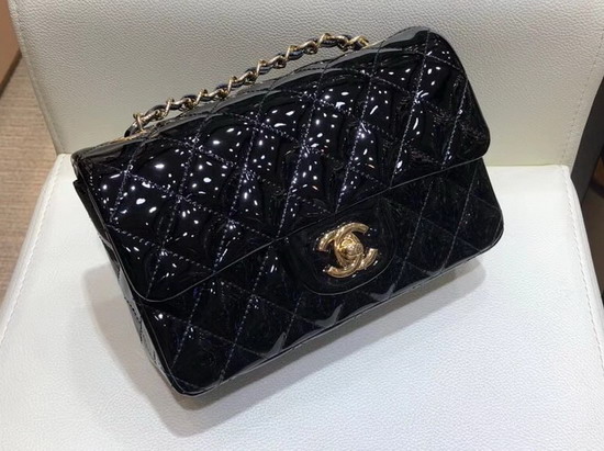 Chanel Mini Flap Bag in Black Patent Leather with Gold Hardware