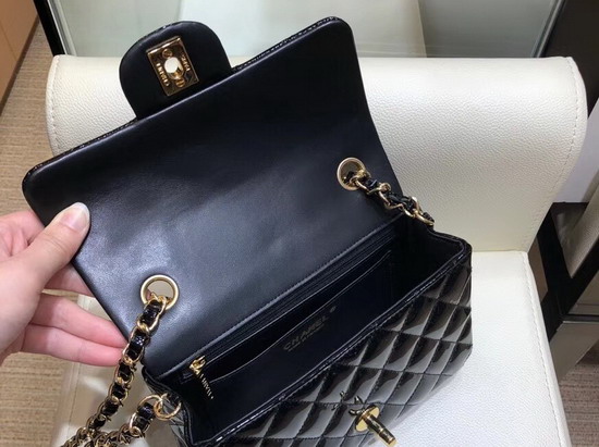 Chanel Mini Flap Bag in Black Patent Leather with Gold Hardware