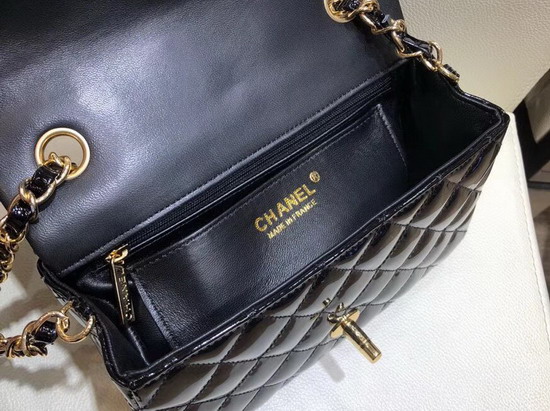 Chanel Mini Flap Bag in Black Patent Leather with Gold Hardware