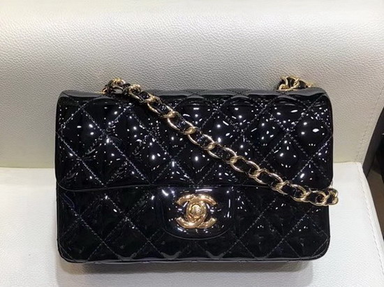 Chanel Mini Flap Bag in Black Patent Leather with Gold Hardware