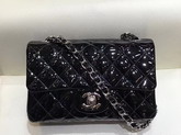 Chanel Mini Flap Bag in Black Patent Leather with Silver Hardware