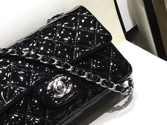 Chanel Mini Flap Bag in Black Patent Leather with Silver Hardware