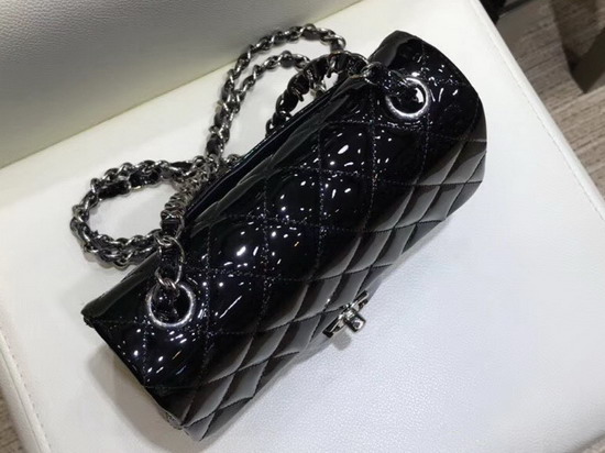 Chanel Mini Flap Bag in Black Patent Leather with Silver Hardware