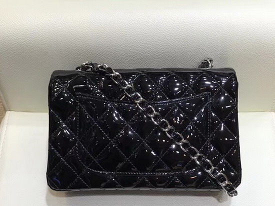 Chanel Mini Flap Bag in Black Patent Leather with Silver Hardware