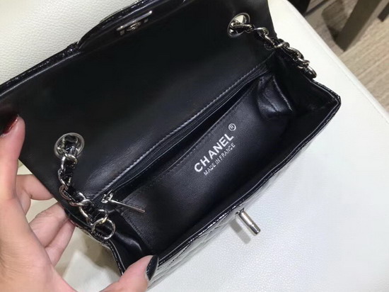 Chanel Mini Flap Bag in Black Patent Leather with Silver Hardware