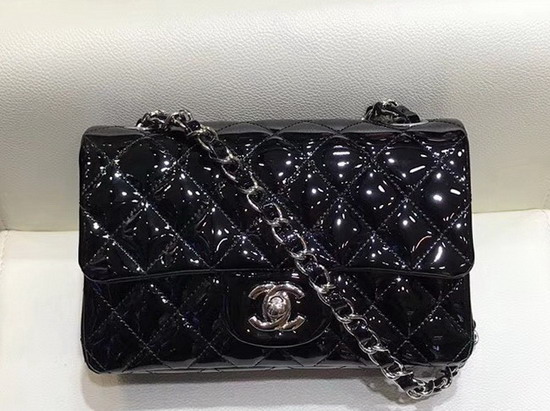 Chanel Mini Flap Bag in Black Patent Leather with Silver Hardware