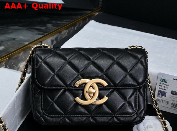 Chanel Mini Flap Bag in Black Shiny Lambskin Gold Tone Metal AS5026 Replica