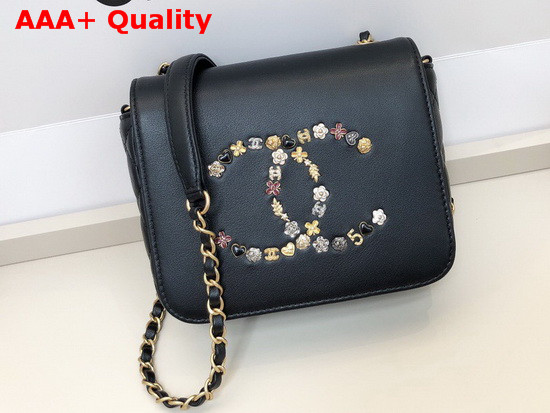 Chanel Mini Flap Bag in Black with Charm Logo on the Front Replica