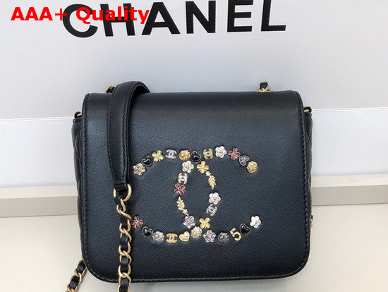 Chanel Mini Flap Bag in Black with Charm Logo on the Front Replica