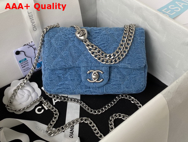 Chanel Mini Flap Bag in Blue Denim and Silver Tone Metal AS3828 Replica