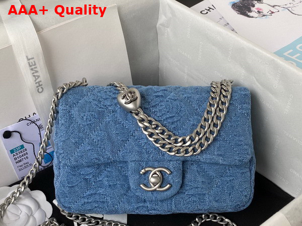 Chanel Mini Flap Bag in Blue Denim and Silver Tone Metal AS3828 Replica