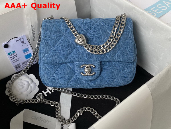 Chanel Mini Flap Bag in Blue Denim with Silver Tone Metal AS3829 Replica