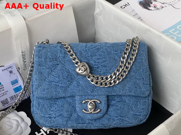 Chanel Mini Flap Bag in Blue Denim with Silver Tone Metal AS3829 Replica