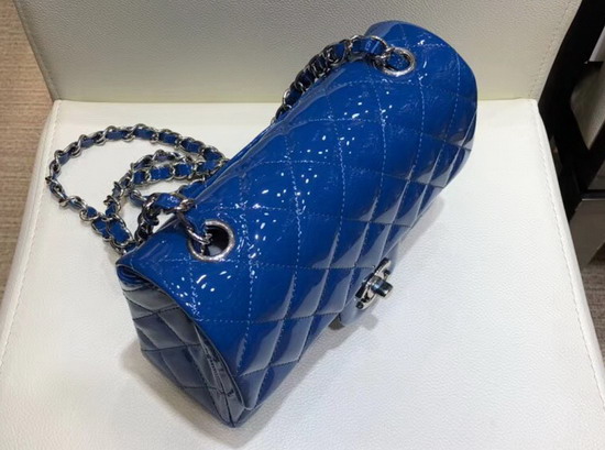 Chanel Mini Flap Bag in Blue Patent Letaher Silver Hardware