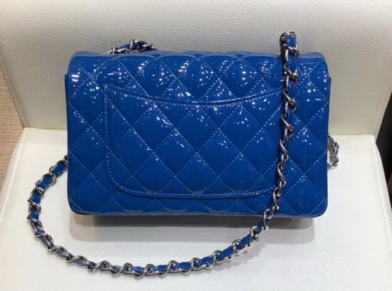 Chanel Mini Flap Bag in Blue Patent Letaher Silver Hardware