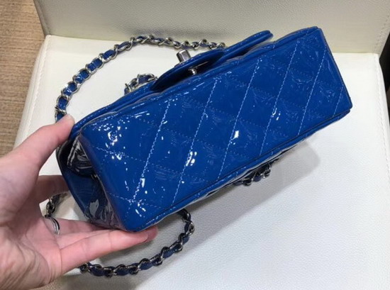 Chanel Mini Flap Bag in Blue Patent Letaher Silver Hardware