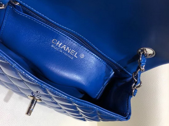 Chanel Mini Flap Bag in Blue Patent Letaher Silver Hardware