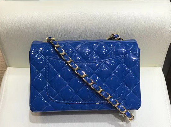 Chanel Mini Flap Bag in Blue Quilted Patent Letaher Gold Hardware