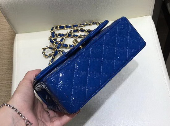 Chanel Mini Flap Bag in Blue Quilted Patent Letaher Gold Hardware