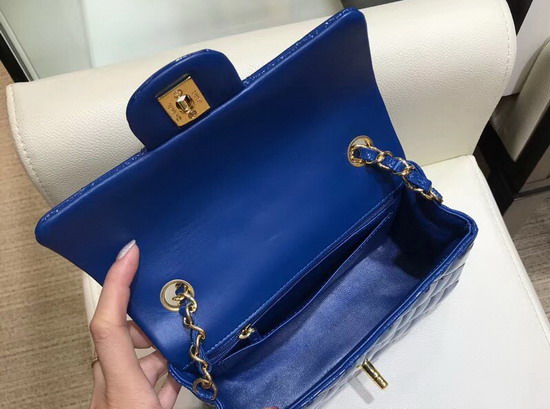 Chanel Mini Flap Bag in Blue Quilted Patent Letaher Gold Hardware