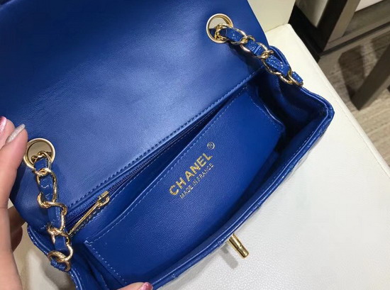 Chanel Mini Flap Bag in Blue Quilted Patent Letaher Gold Hardware