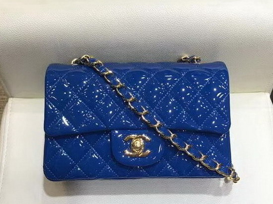 Chanel Mini Flap Bag in Blue Quilted Patent Letaher Gold Hardware