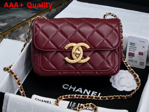 Chanel Mini Flap Bag in Burgundy Shiny Lambskin Gold Tone Metal AS5026 Replica