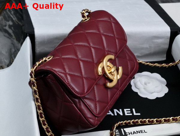 Chanel Mini Flap Bag in Burgundy Shiny Lambskin Gold Tone Metal AS5026 Replica