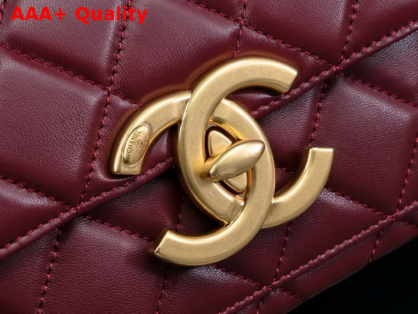 Chanel Mini Flap Bag in Burgundy Shiny Lambskin Gold Tone Metal AS5026 Replica