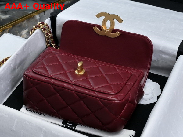 Chanel Mini Flap Bag in Burgundy Shiny Lambskin Gold Tone Metal AS5026 Replica