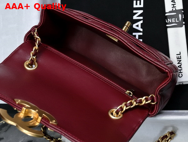 Chanel Mini Flap Bag in Burgundy Shiny Lambskin Gold Tone Metal AS5026 Replica