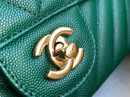 Chanel Mini Flap Bag in Green Grained Calfskin Chevron Detail